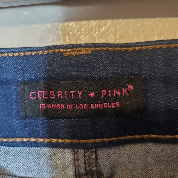 Celebrity Pink Denim Mini Skirt Dark Wash Full Button Front Jean Skater Skirt 26 - Picture 3 of 4